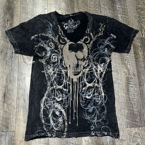Women’s Black Graphic Skull Y2K V neck T-Shirt Size Small‎ Death Race